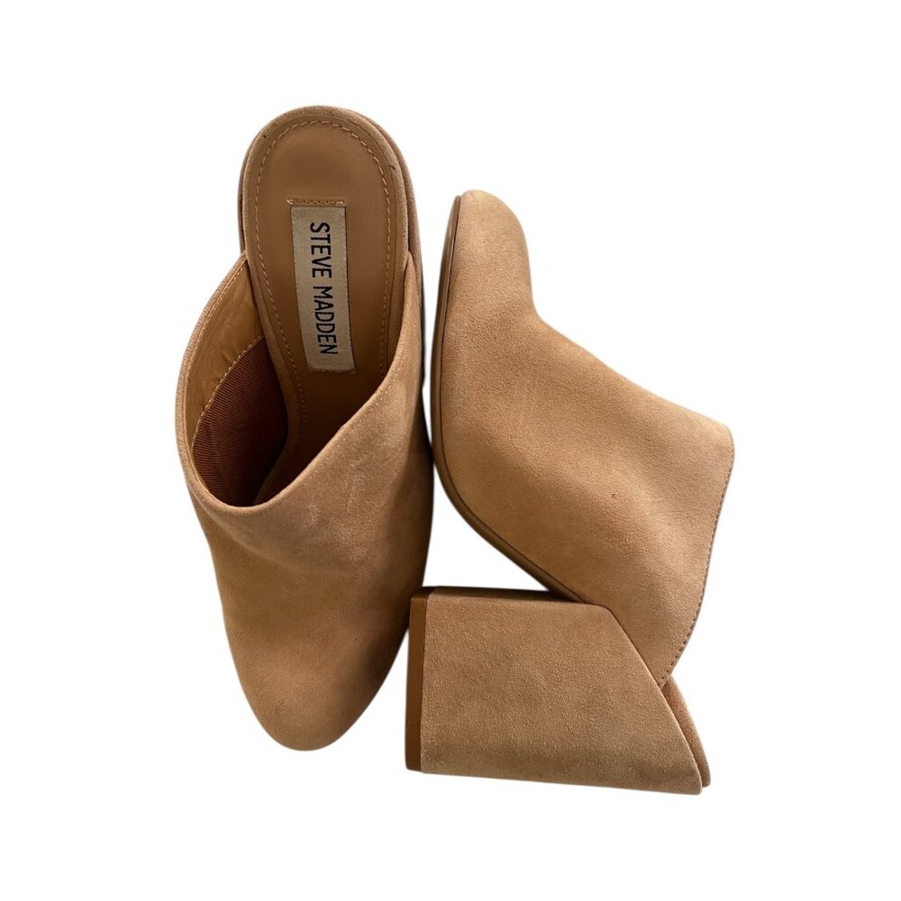 Steve Madden Tan Suede 3 Inch Block Heel Slip-On Mules Size 5M - Picture 3 of 7